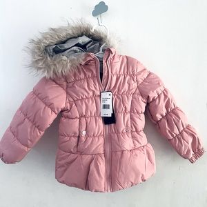 Kids Faux Fur Pink Puffer Coat